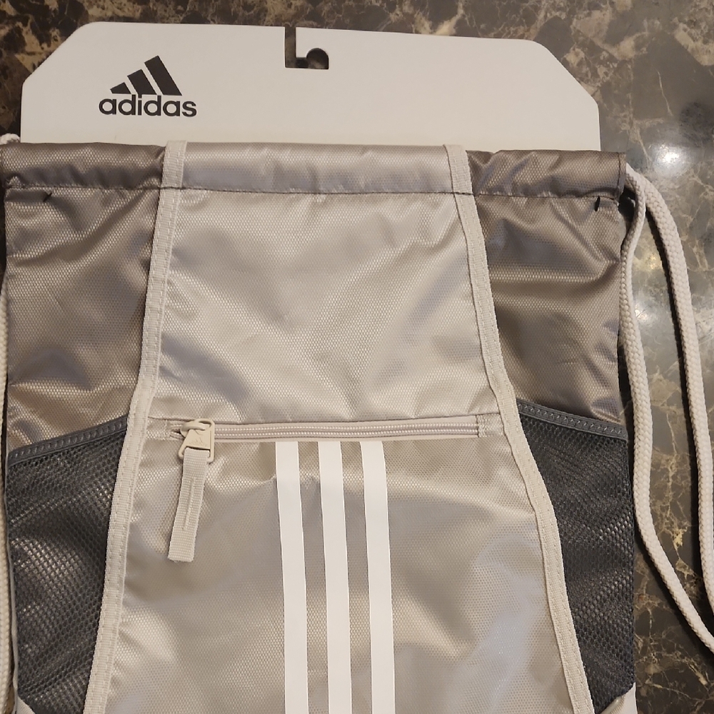 Adidas Metallic Gray Drawstring Backpack - image 1